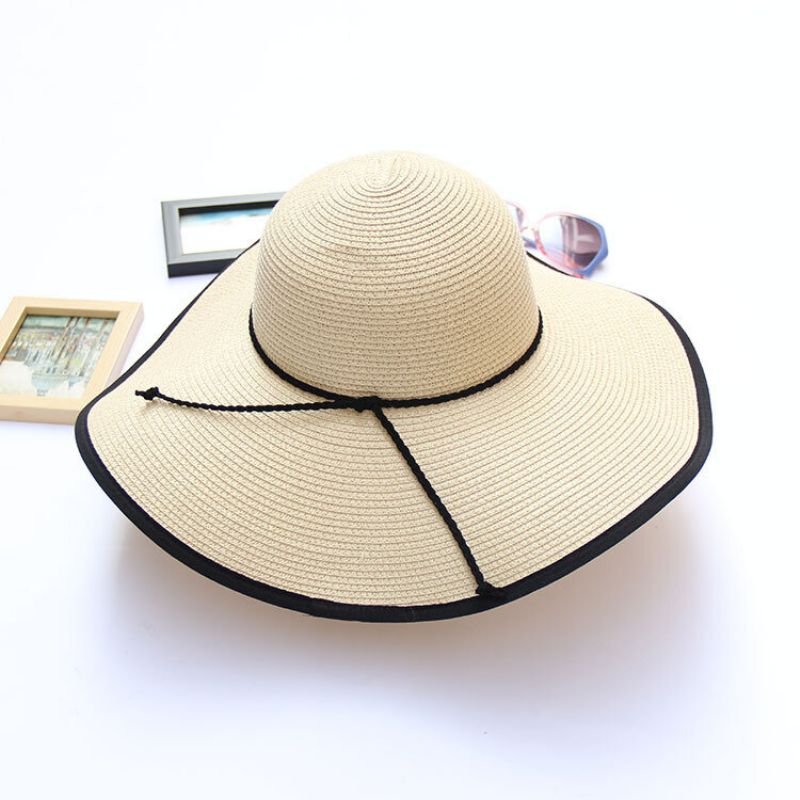 Kvinner Sommer Sammenleggbar Solid Panama Style Strand Stråhatt Uformell Reise Bred Brim Visir Solhatt