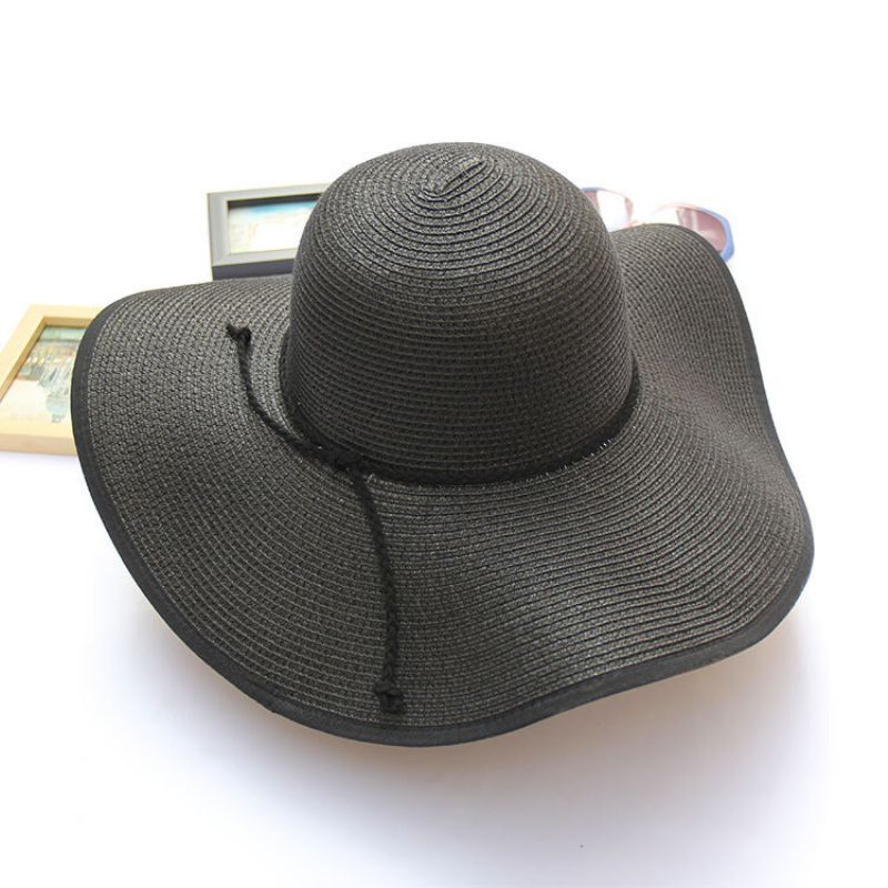 Kvinner Sommer Sammenleggbar Solid Panama Style Strand Stråhatt Uformell Reise Bred Brim Visir Solhatt