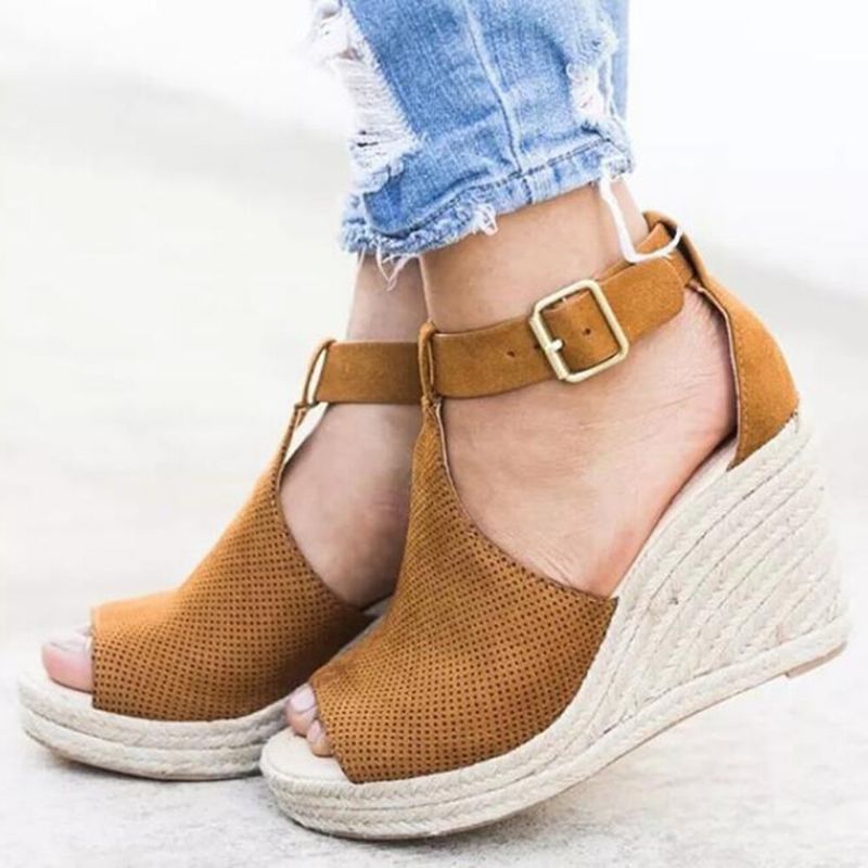 Kvinner Spenne Strap Plattform Comfy Wedges Casual Espadrilles Sandaler