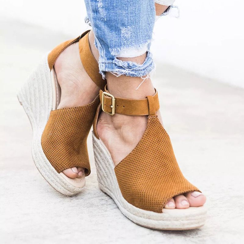 Kvinner Spenne Strap Plattform Comfy Wedges Casual Espadrilles Sandaler