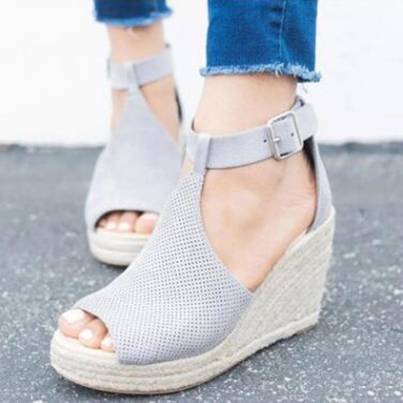 Kvinner Spenne Strap Plattform Comfy Wedges Casual Espadrilles Sandaler