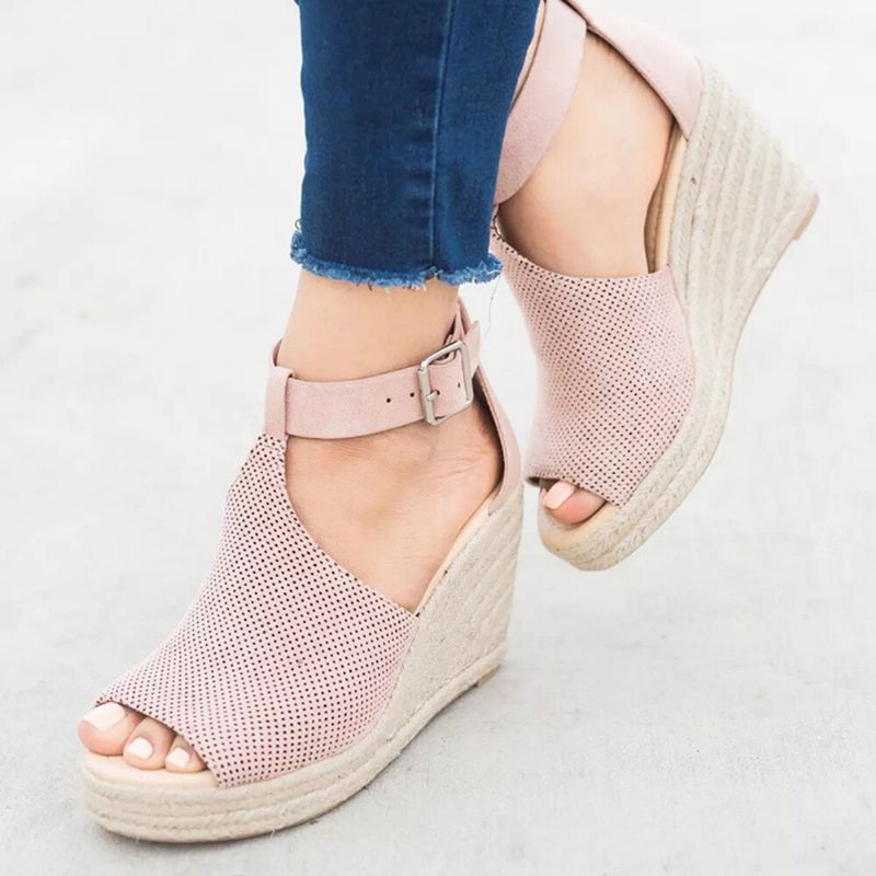 Kvinner Spenne Strap Plattform Comfy Wedges Casual Espadrilles Sandaler