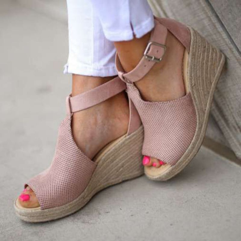 Kvinner Spenne Strap Plattform Comfy Wedges Casual Espadrilles Sandaler