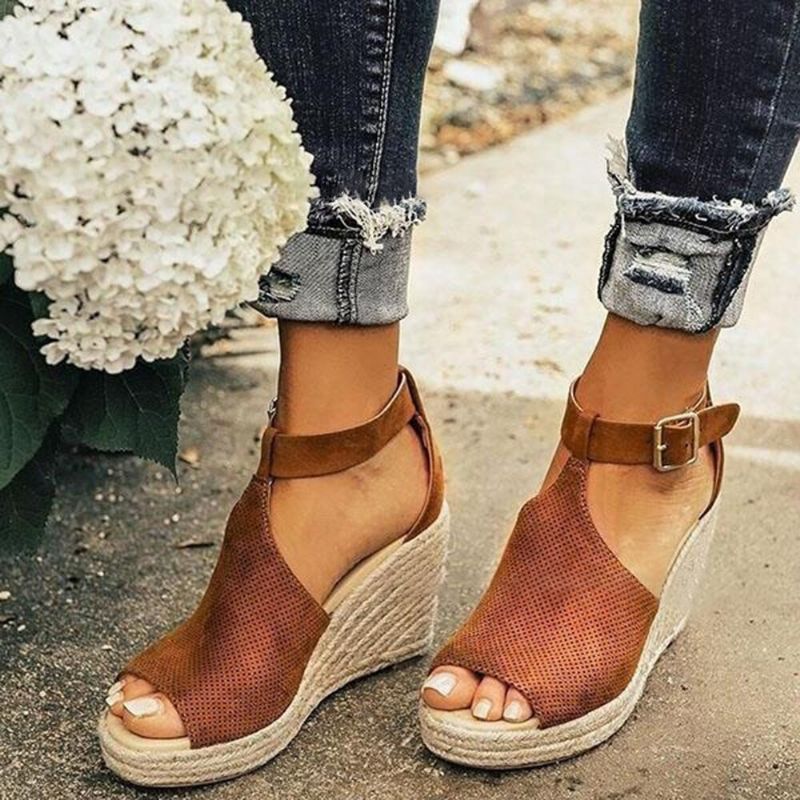 Kvinner Spenne Strap Plattform Comfy Wedges Casual Espadrilles Sandaler