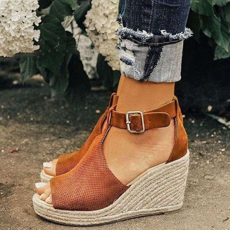 Kvinner Spenne Strap Plattform Comfy Wedges Casual Espadrilles Sandaler