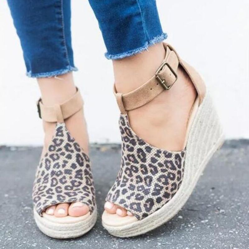 Kvinner Spenne Strap Plattform Comfy Wedges Casual Espadrilles Sandaler