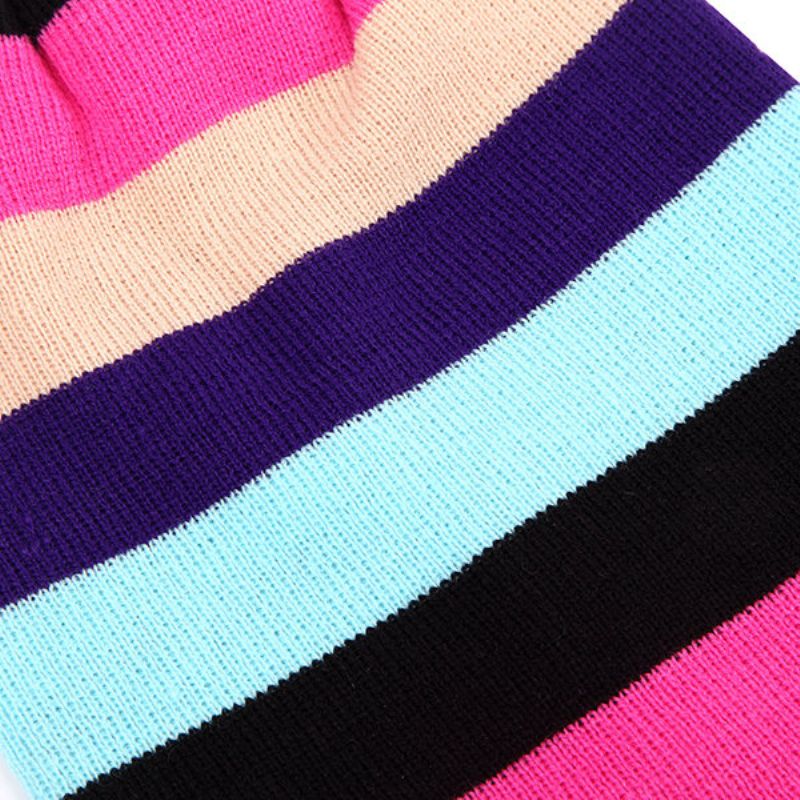 Kvinner Strikket Flerfarge Stripe Beanie Cap Uformell Sammenleggbar Varm Hodelue