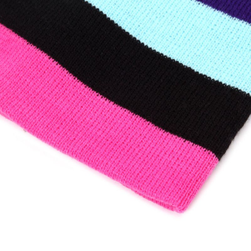 Kvinner Strikket Flerfarge Stripe Beanie Cap Uformell Sammenleggbar Varm Hodelue