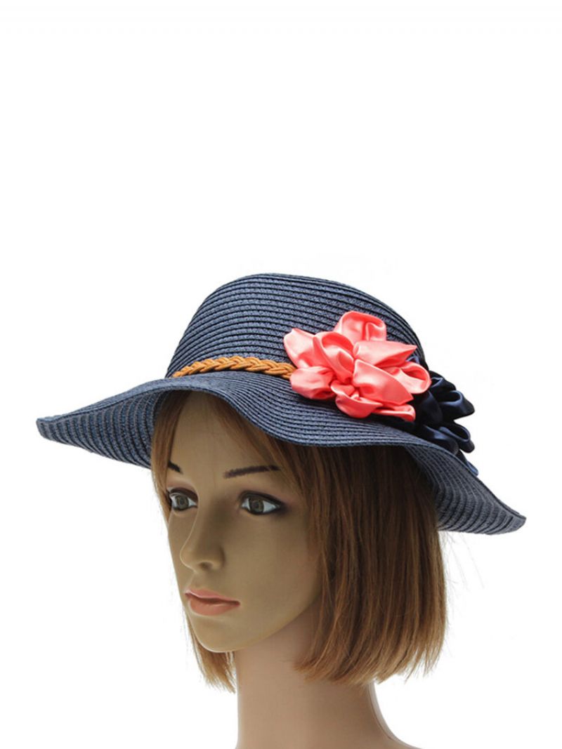 Kvinner Trilby Beach Sun Hat Flower Elegant Straw Floppy Travel Cap