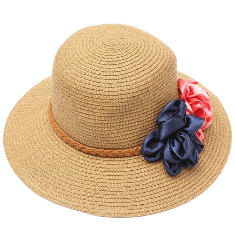 Kvinner Trilby Beach Sun Hat Flower Elegant Straw Floppy Travel Cap