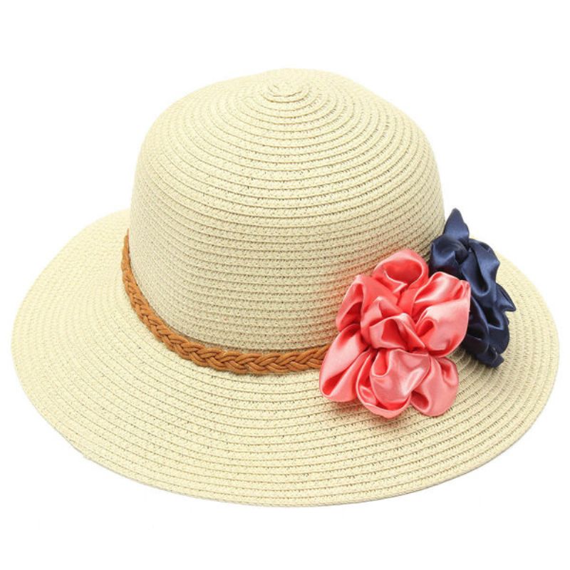 Kvinner Trilby Beach Sun Hat Flower Elegant Straw Floppy Travel Cap