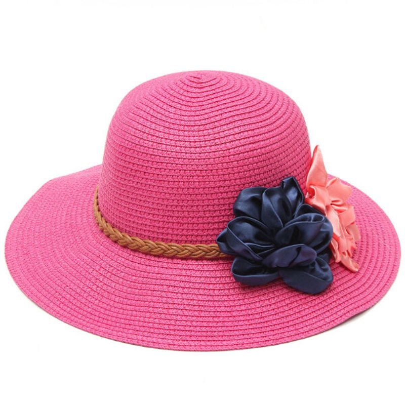 Kvinner Trilby Beach Sun Hat Flower Elegant Straw Floppy Travel Cap