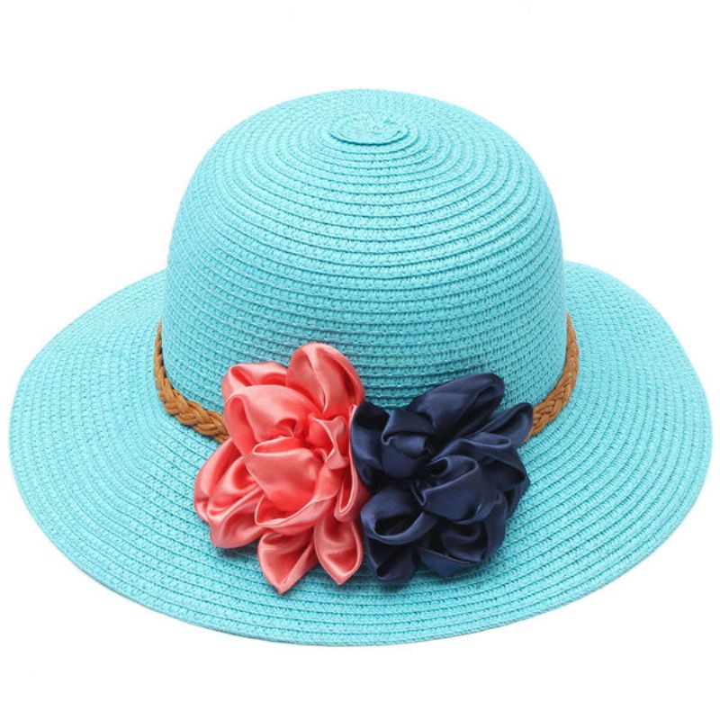 Kvinner Trilby Beach Sun Hat Flower Elegant Straw Floppy Travel Cap