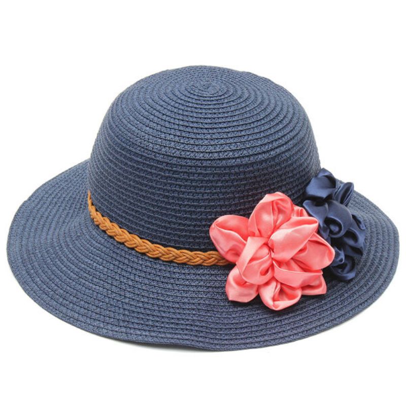 Kvinner Trilby Beach Sun Hat Flower Elegant Straw Floppy Travel Cap