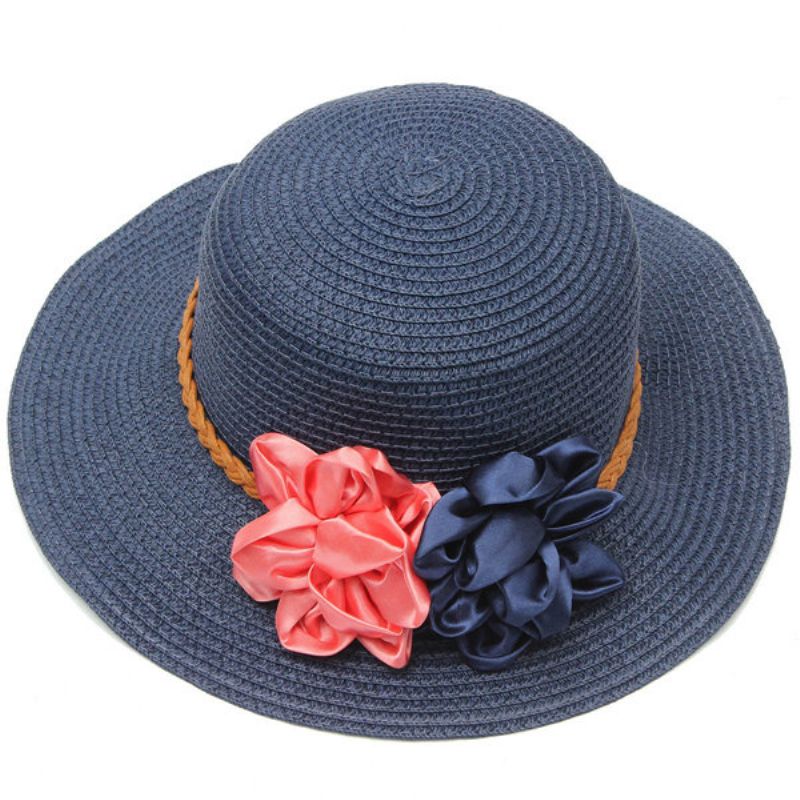 Kvinner Trilby Beach Sun Hat Flower Elegant Straw Floppy Travel Cap