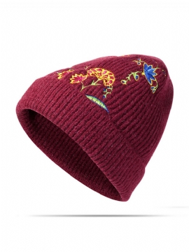 Kvinner Ull Broderi Varme Strikkede Luer Vinter Uformell Elastisk Beanie Cap