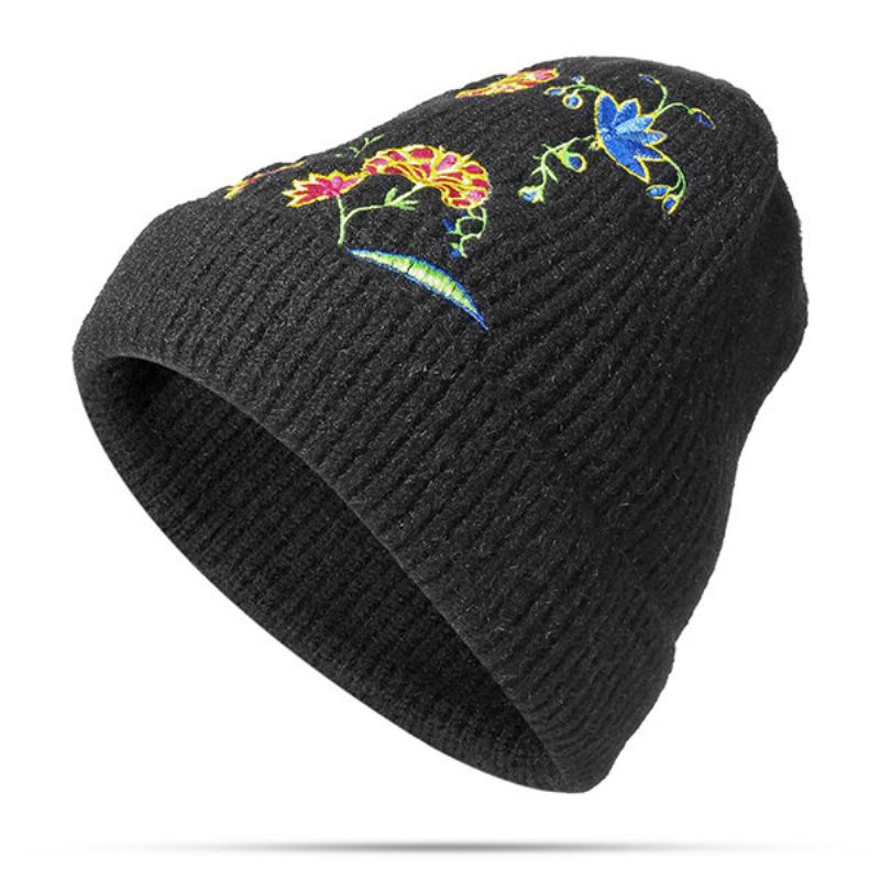 Kvinner Ull Broderi Varme Strikkede Luer Vinter Uformell Elastisk Beanie Cap