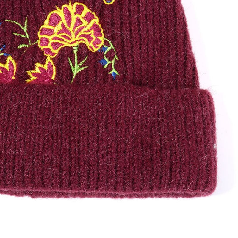 Kvinner Ull Broderi Varme Strikkede Luer Vinter Uformell Elastisk Beanie Cap