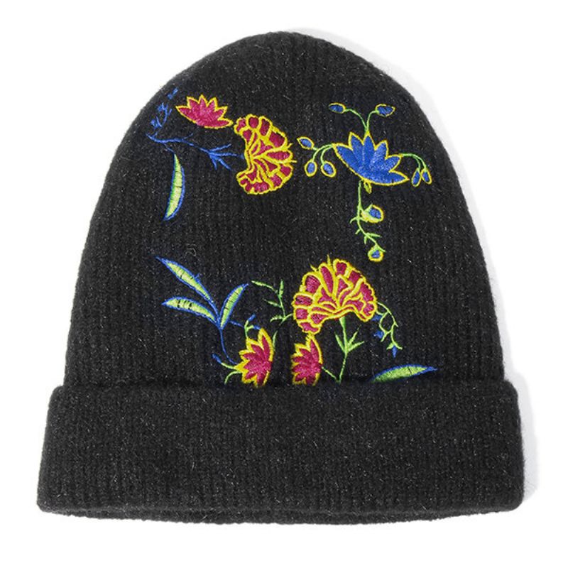 Kvinner Ull Broderi Varme Strikkede Luer Vinter Uformell Elastisk Beanie Cap