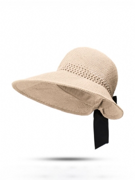 Kvinner Uv-beskyttelse Stråhatt Bred Brem Bøttehatter Runde Flate Capser Beach Holiday Cap