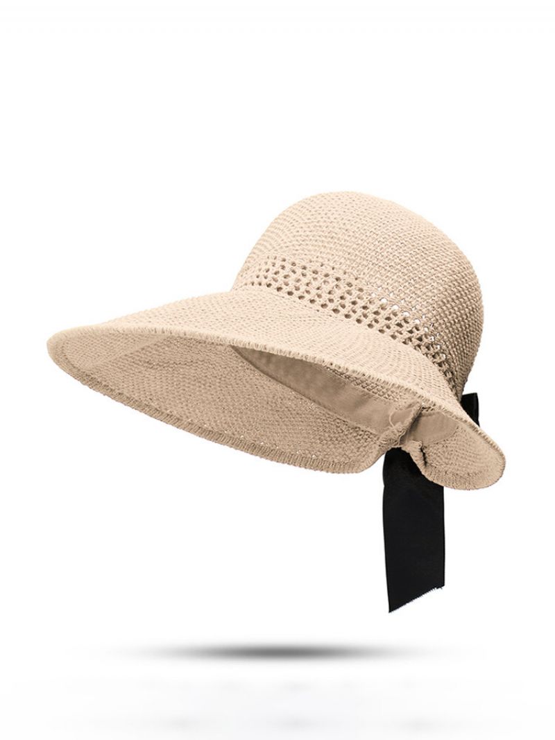 Kvinner Uv-beskyttelse Stråhatt Bred Brem Bøttehatter Runde Flate Capser Beach Holiday Cap