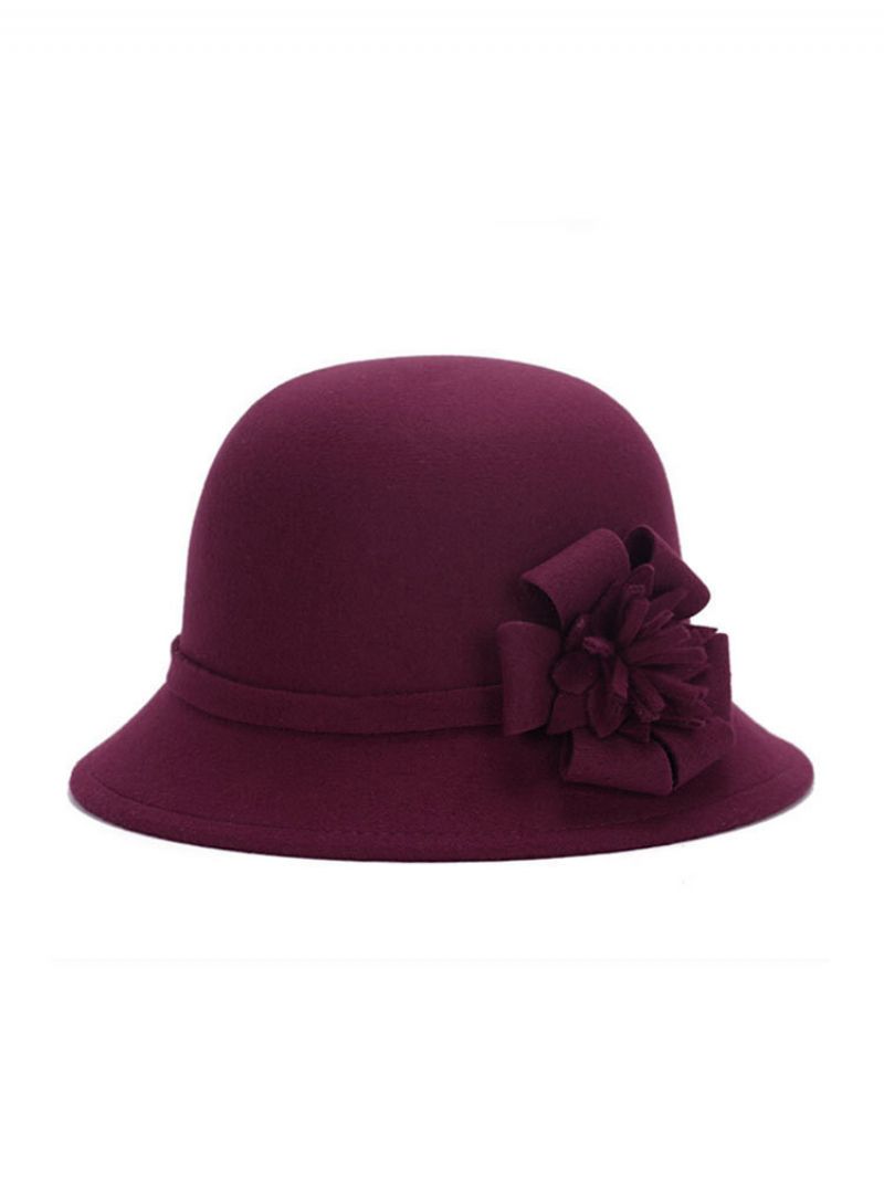 Kvinner Vintage Imitert Ull Blomst Filt Kjole Lue Varm Solskjerm Cloche Bøtte Cap