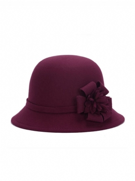 Kvinner Vintage Imitert Ull Blomst Filt Kjole Lue Varm Solskjerm Cloche Bøtte Cap