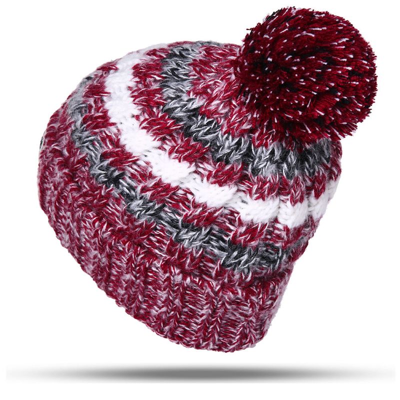 Kvinner Vinterlue Skjerf Hansker Sett Bomull Kintted Pompom Luer Stripe Tykk Beanie Kragehansker