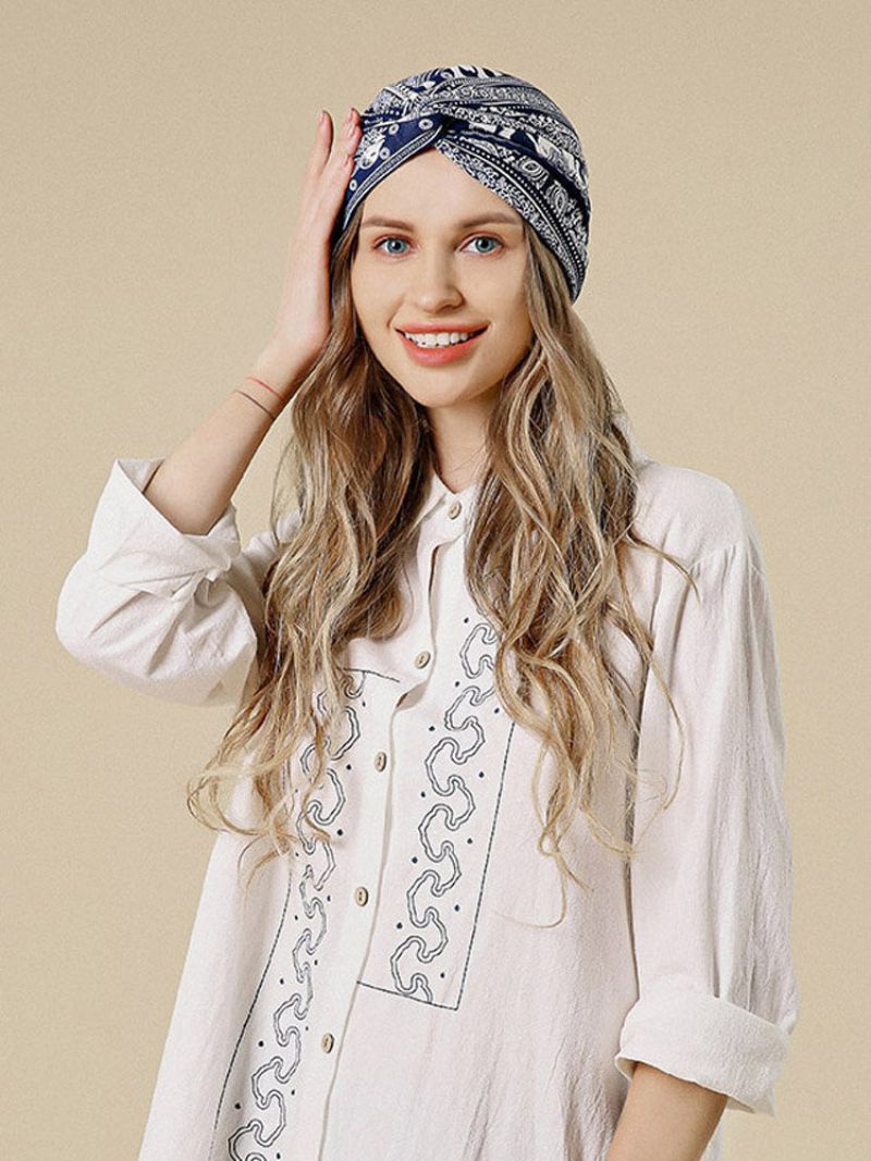 Kvinners Bomull Countryside Floral Twist Beanie Cap Turban Chemotherapy Cap