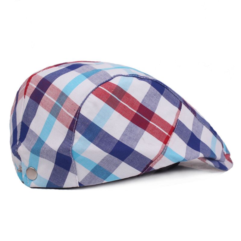 Kvinners Bomull Fargerik Rutete Firkantet Sommerhette Andnebb Ivy Cap Flat Cabbie Newsboy Beret Hat