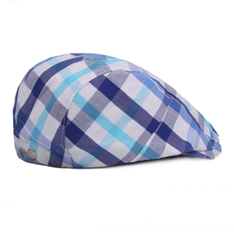 Kvinners Bomull Fargerik Rutete Firkantet Sommerhette Andnebb Ivy Cap Flat Cabbie Newsboy Beret Hat