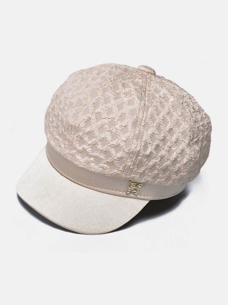 Kvinners Imitert Skinn Utendørs Retro Casual Åttekant Lue Beret Flat Cap