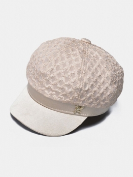 Kvinners Imitert Skinn Utendørs Retro Casual Åttekant Lue Beret Flat Cap