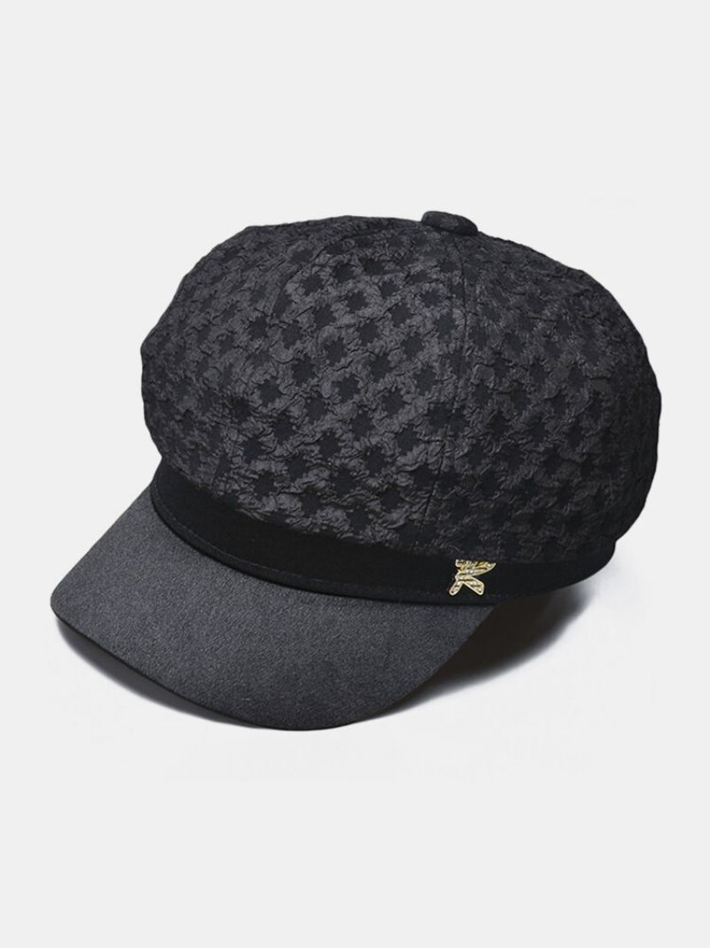 Kvinners Imitert Skinn Utendørs Retro Casual Åttekant Lue Beret Flat Cap