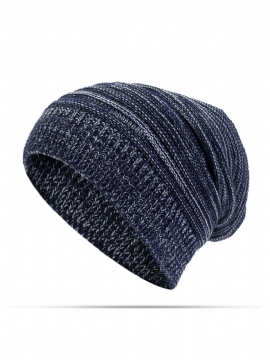 Kvinners Solid Stripe Strikket Skullies Beanie Lue Casual Ørebeskyttelse Vindtett Varm Utendørs Lue