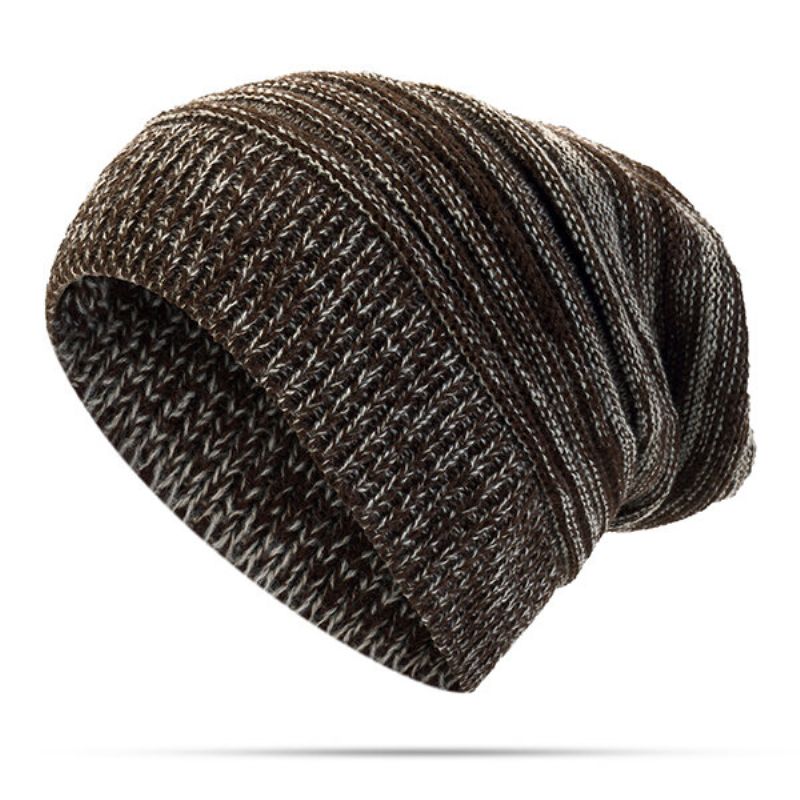 Kvinners Solid Stripe Strikket Skullies Beanie Lue Casual Ørebeskyttelse Vindtett Varm Utendørs Lue