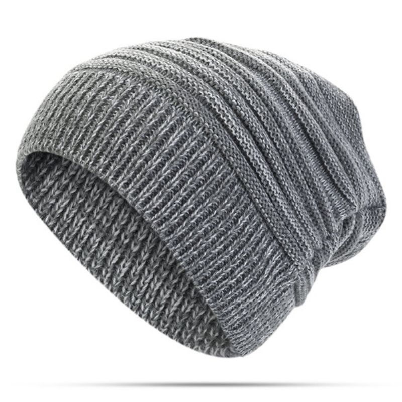 Kvinners Solid Stripe Strikket Skullies Beanie Lue Casual Ørebeskyttelse Vindtett Varm Utendørs Lue