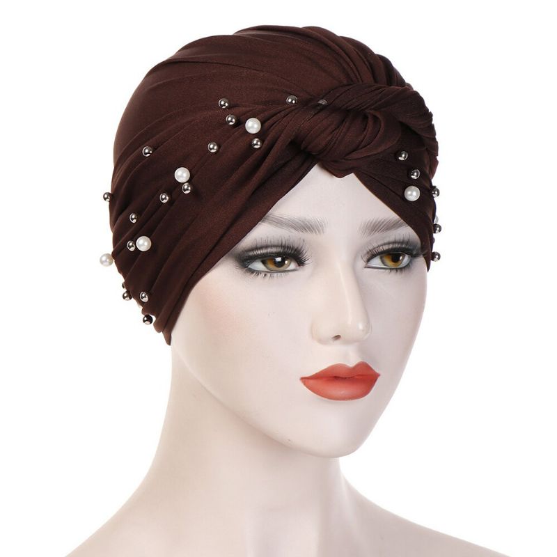 Kvinners Vintage Slips Perle Lue Lue Casual Milk Silke Myk Solid Bonnet Hat Headpiece