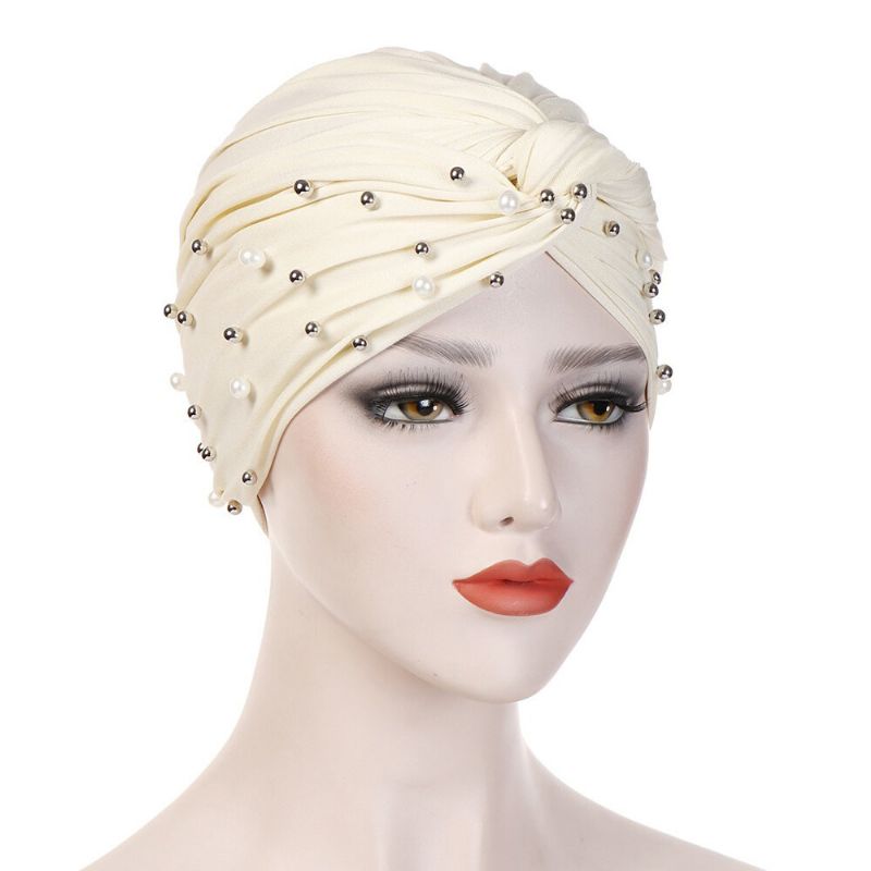 Kvinners Vintage Slips Perle Lue Lue Casual Milk Silke Myk Solid Bonnet Hat Headpiece