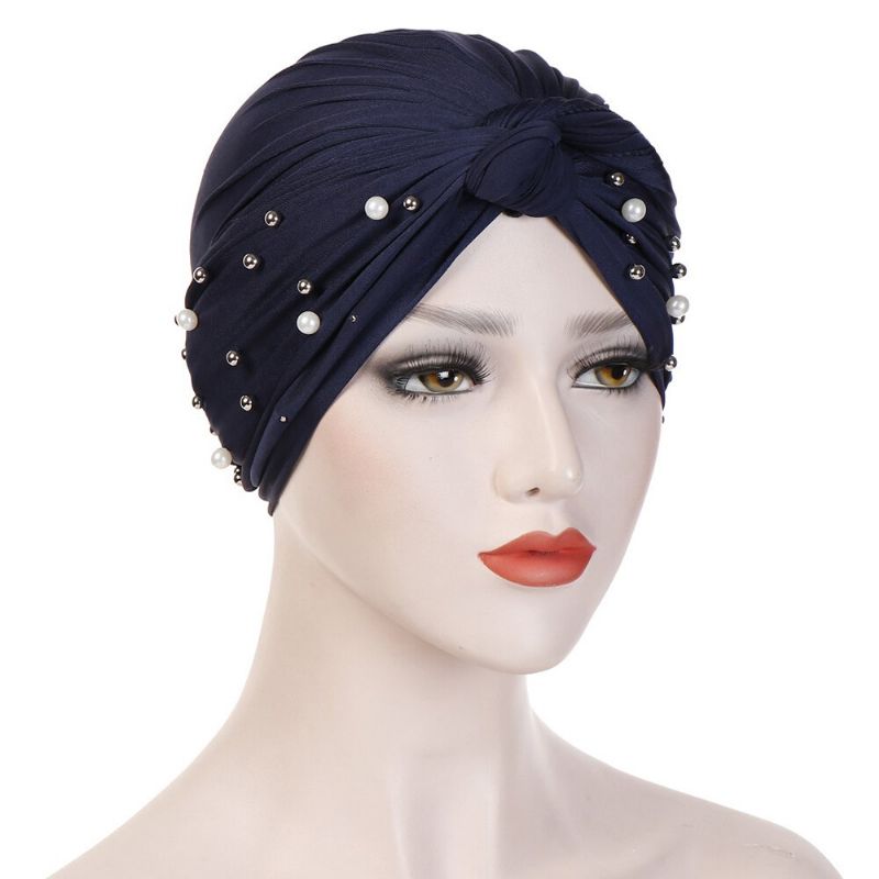 Kvinners Vintage Slips Perle Lue Lue Casual Milk Silke Myk Solid Bonnet Hat Headpiece