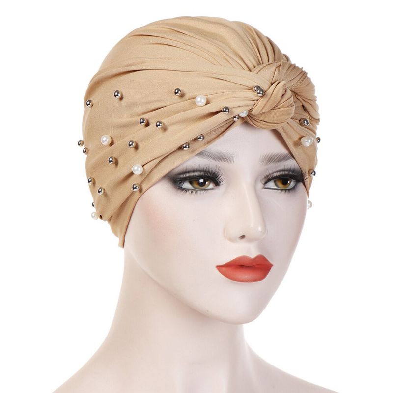 Kvinners Vintage Slips Perle Lue Lue Casual Milk Silke Myk Solid Bonnet Hat Headpiece