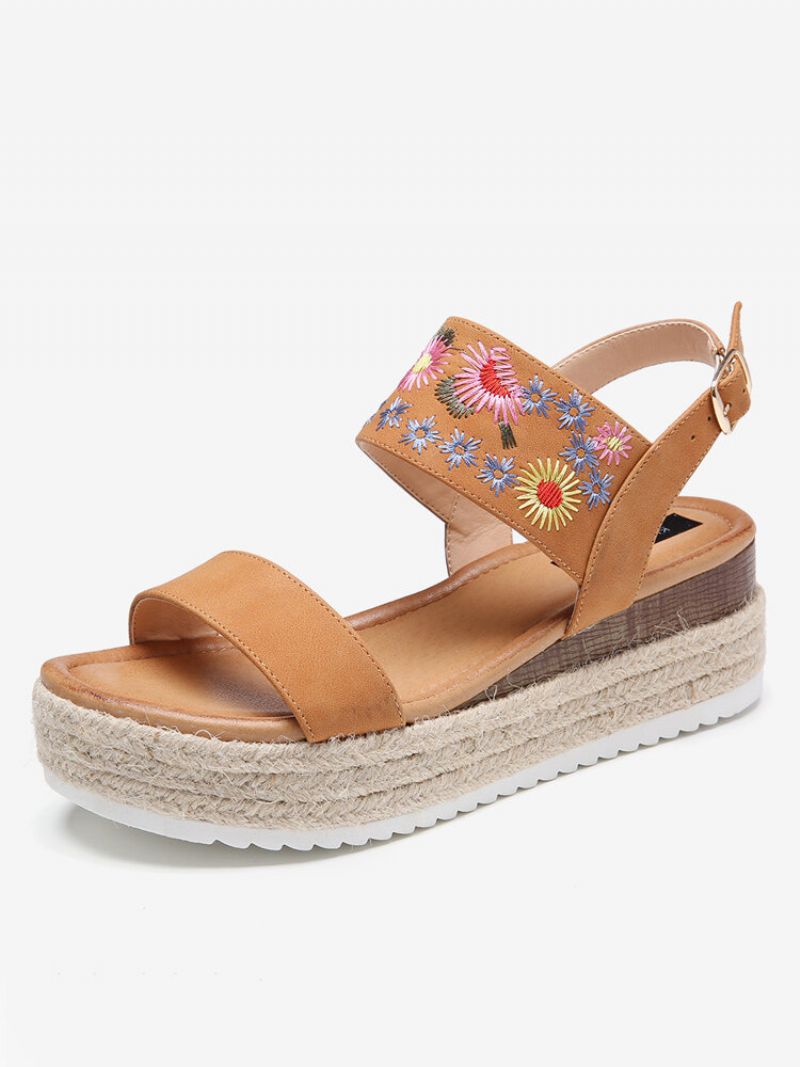 Lostisy Kvinner Blomster Brodert Slingback Espadrilles Spenne Plattform Sandaler