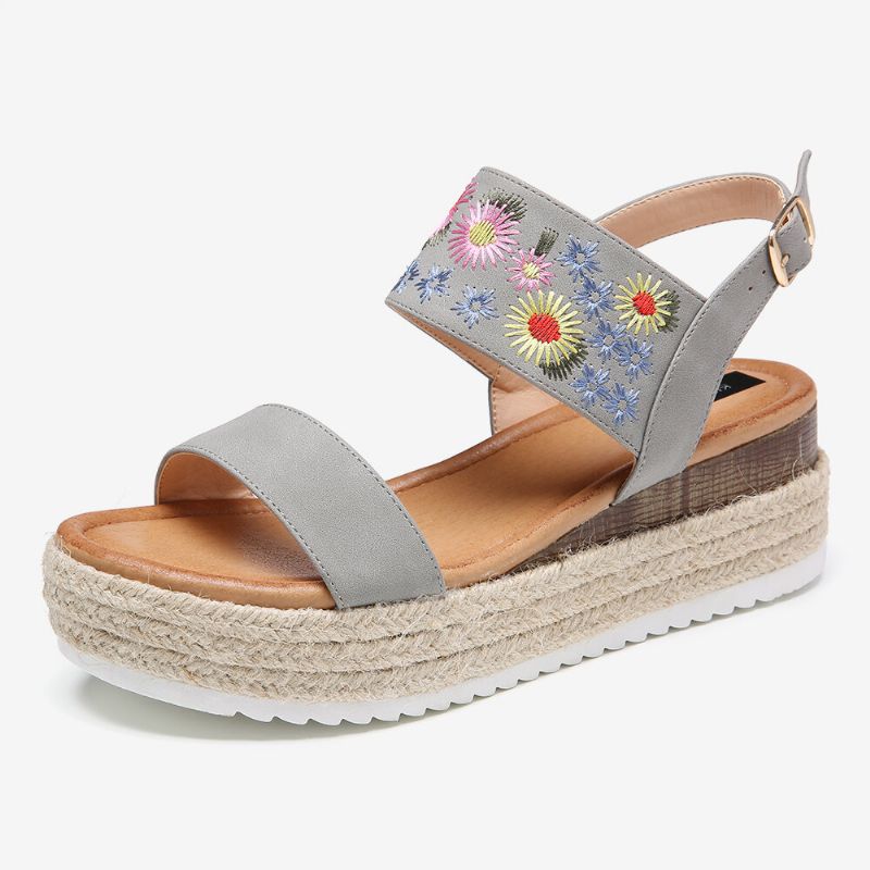 Lostisy Kvinner Blomster Brodert Slingback Espadrilles Spenne Plattform Sandaler