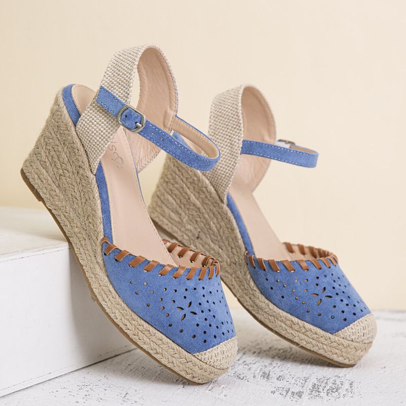 Lostisy Kvinner Hollow Comfy Closed Toe Spenne Strap Espadrille Wedges Sandaler