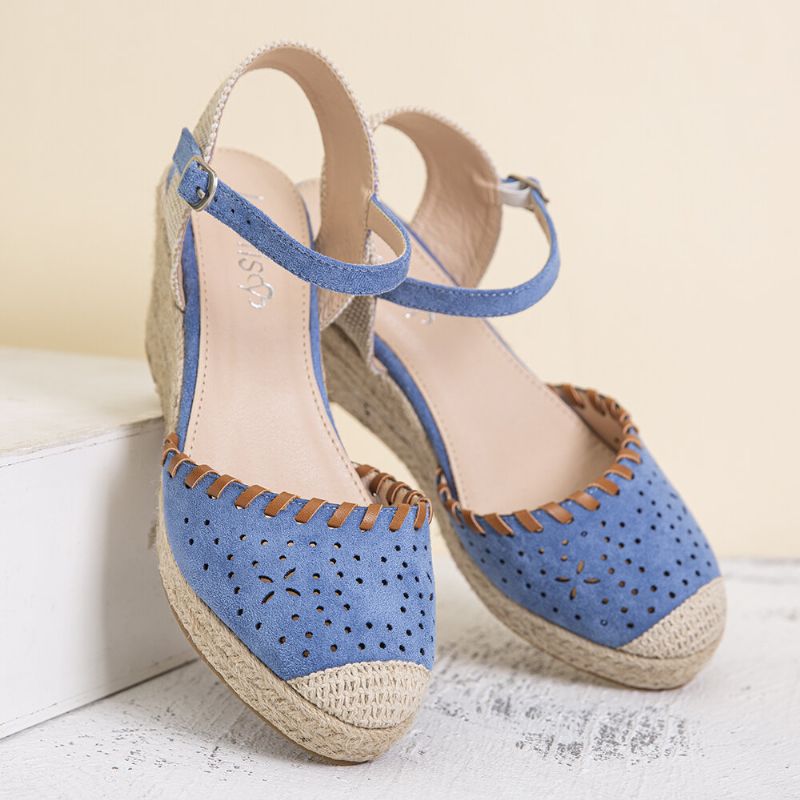 Lostisy Kvinner Hollow Comfy Closed Toe Spenne Strap Espadrille Wedges Sandaler