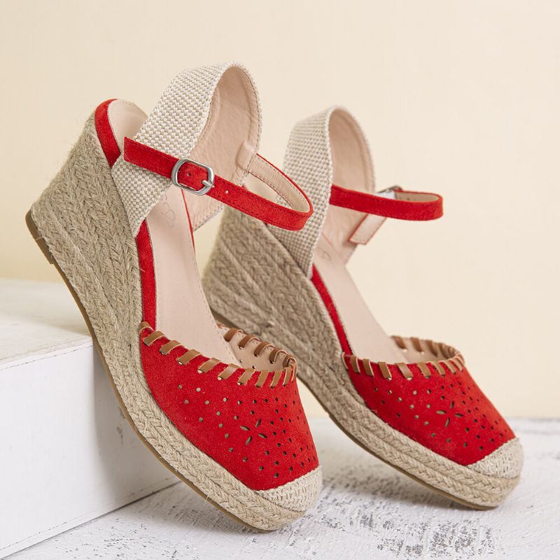 Lostisy Kvinner Hollow Comfy Closed Toe Spenne Strap Espadrille Wedges Sandaler