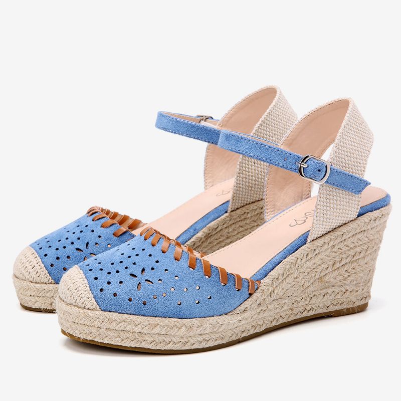 Lostisy Kvinner Hollow Comfy Closed Toe Spenne Strap Espadrille Wedges Sandaler