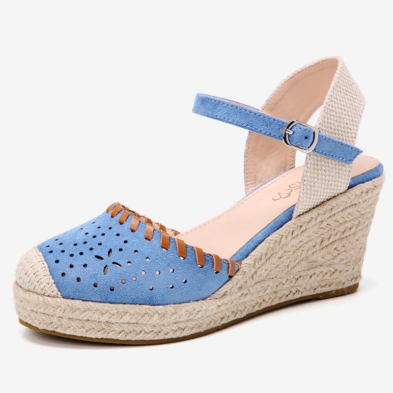 Lostisy Kvinner Hollow Comfy Closed Toe Spenne Strap Espadrille Wedges Sandaler