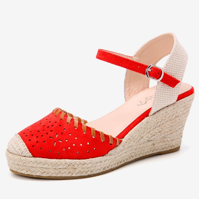 Lostisy Kvinner Hollow Comfy Closed Toe Spenne Strap Espadrille Wedges Sandaler