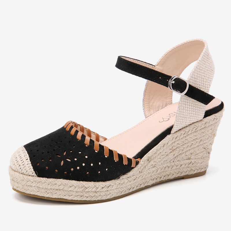 Lostisy Kvinner Hollow Comfy Closed Toe Spenne Strap Espadrille Wedges Sandaler